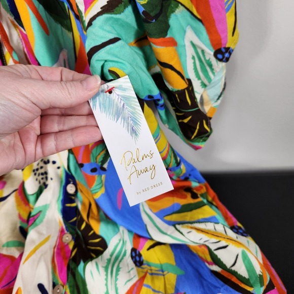 Palms Away Tropical Maxi Dress Oversize Dolman Sleeves Sz S CRUISE VACATION Beac - Picture 8 of 16